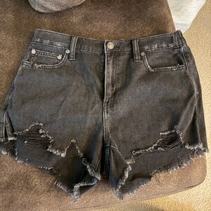 aerie Black Distressed High-Rise Denim Shorts